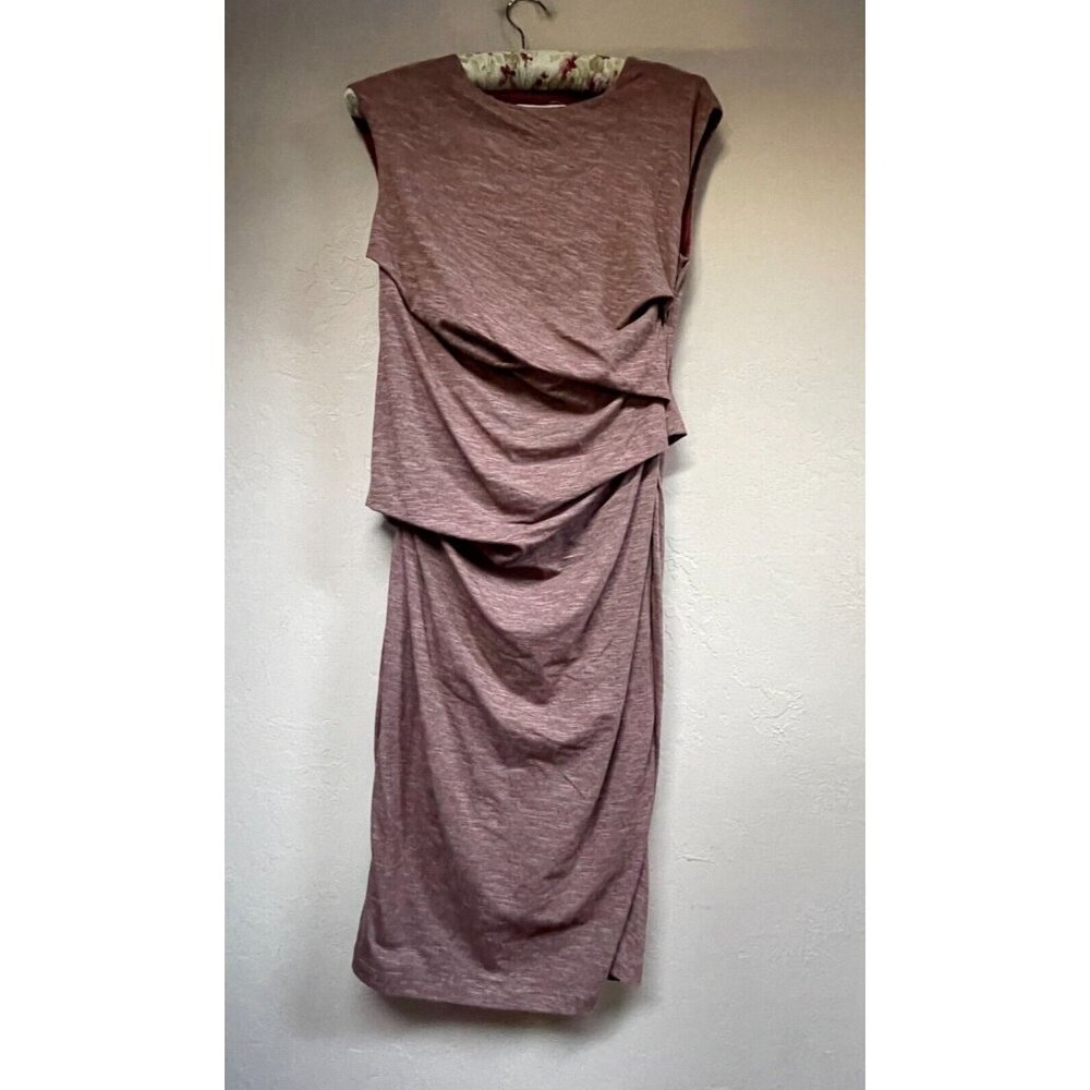 Synergy Womens Organic Cotton Blend Ruched Midi Dress Medium Brown Cap Sleeve